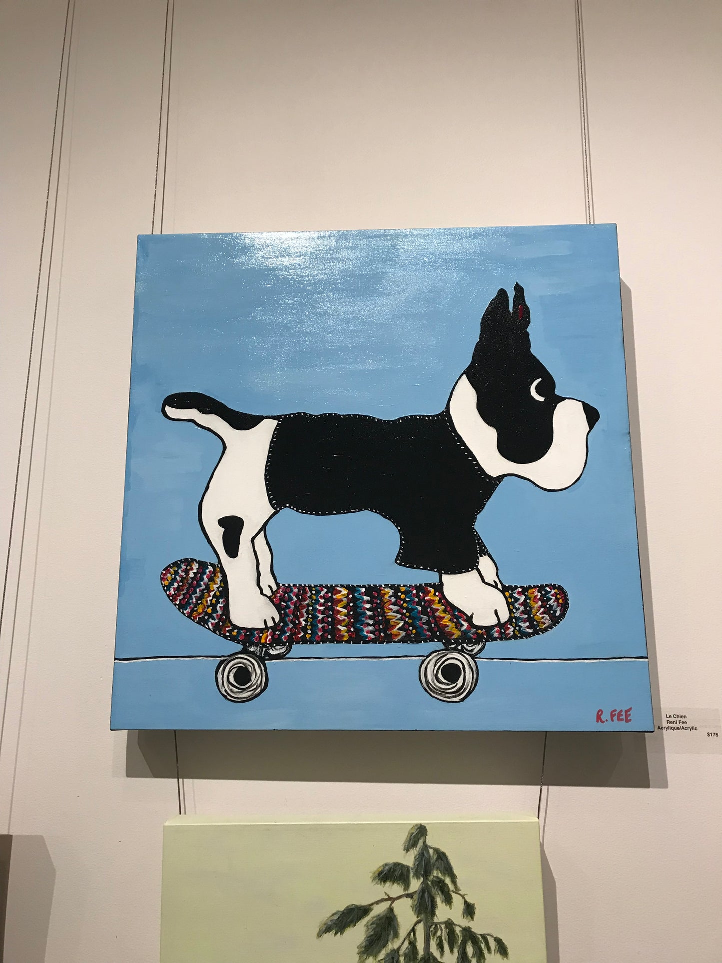 Le Chien - Original Artwork by Reni Fee hanging in a gallery.