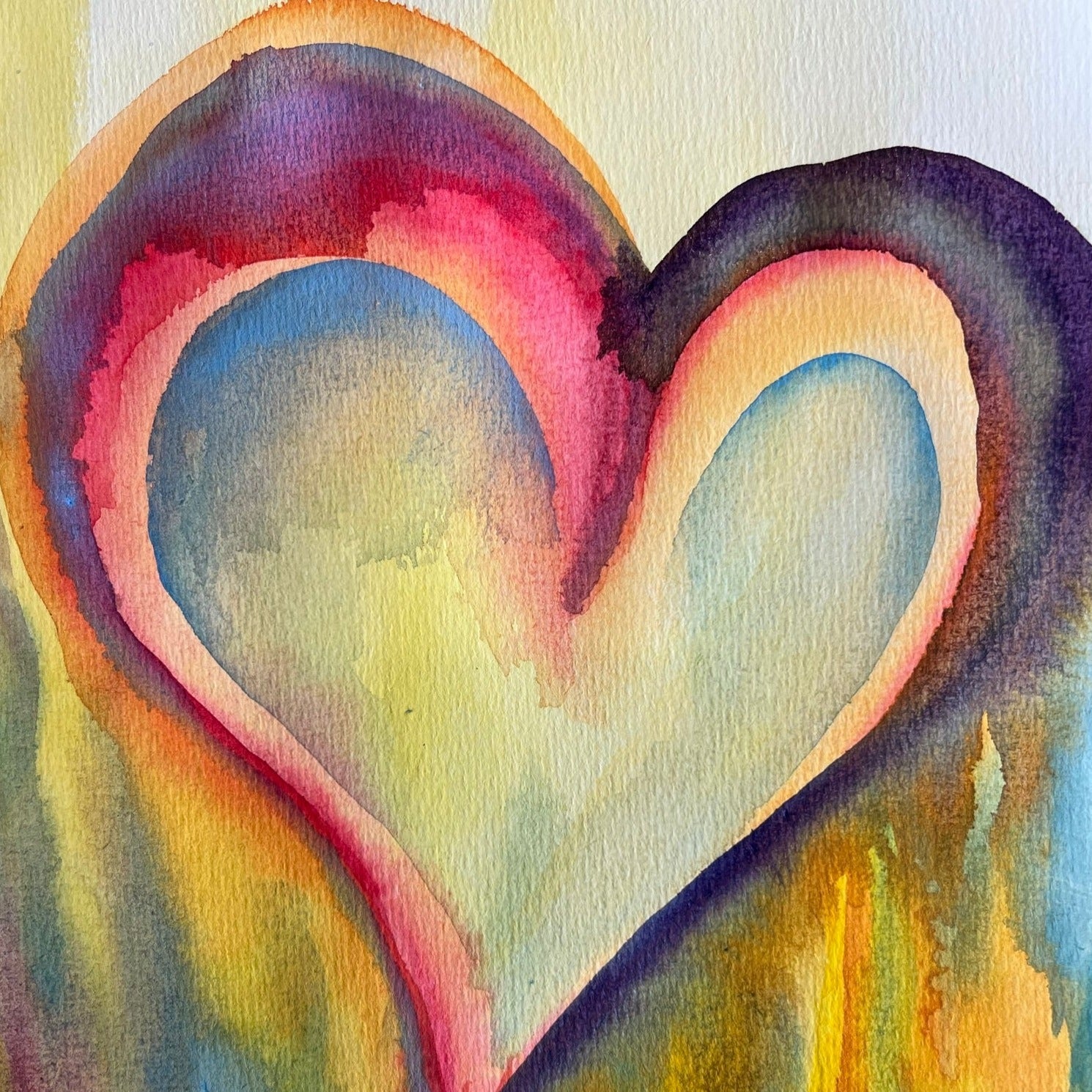 A large heart painted with watercolors and rice paper